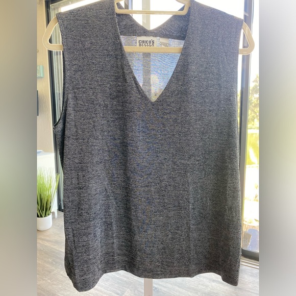 Chico's Tops - Chico’s Design Heather Gray V-neck Sleeveless Tank Top, 3/16/XL